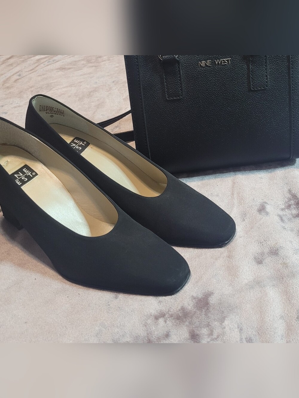 Nine West Black Pumps Dress Heels With Matching Bag Sold Together